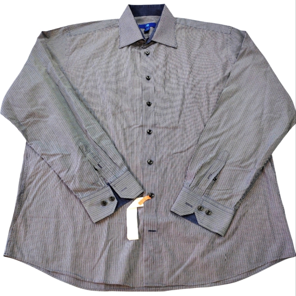 NEW Egara Men's Pinstripe Dress Shirt 2XLT 18 18.5 Long SLV Blue Black W…